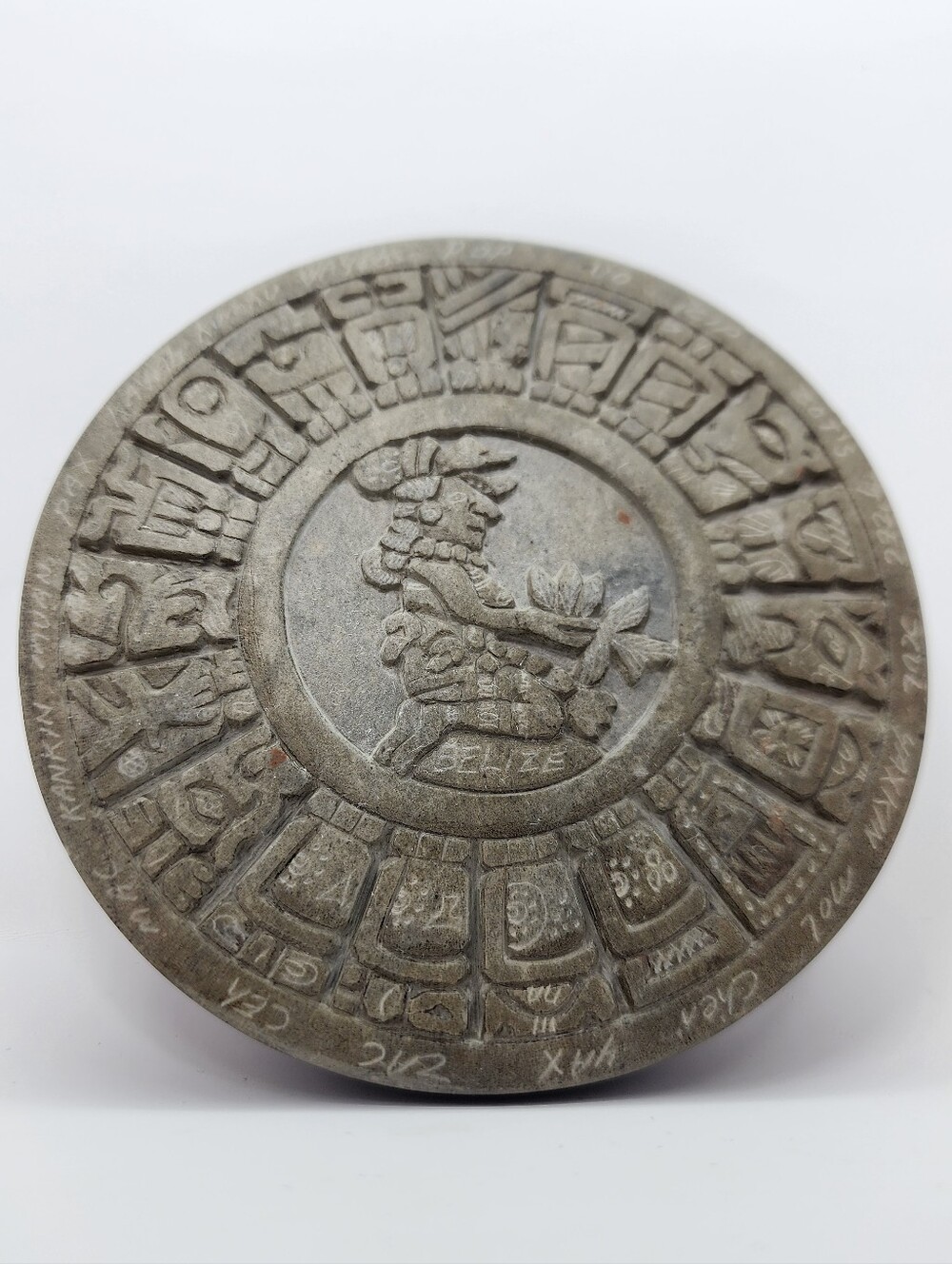 Mayan Calendar Stone Paperweight Carved in Belize - Picture 1 of 6